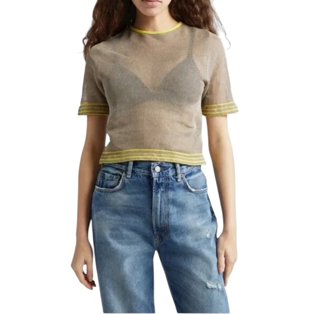 Vitelli Sz 4 (US S) Reclaimed Yarn Stripe Tan Mesh Sweater New Without Tag Italy